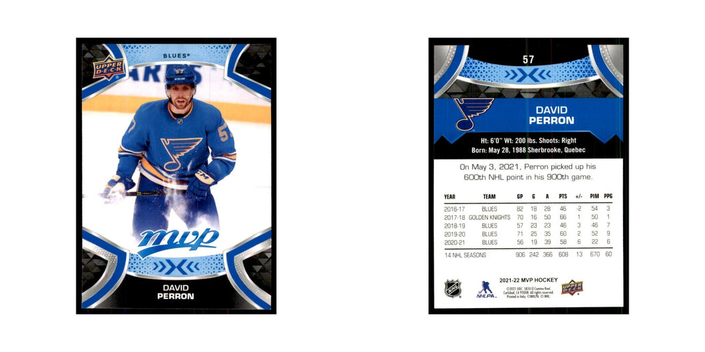 David Perron 2021 Upper Deck MVP #57 Hockey Cards Hockey Card NM