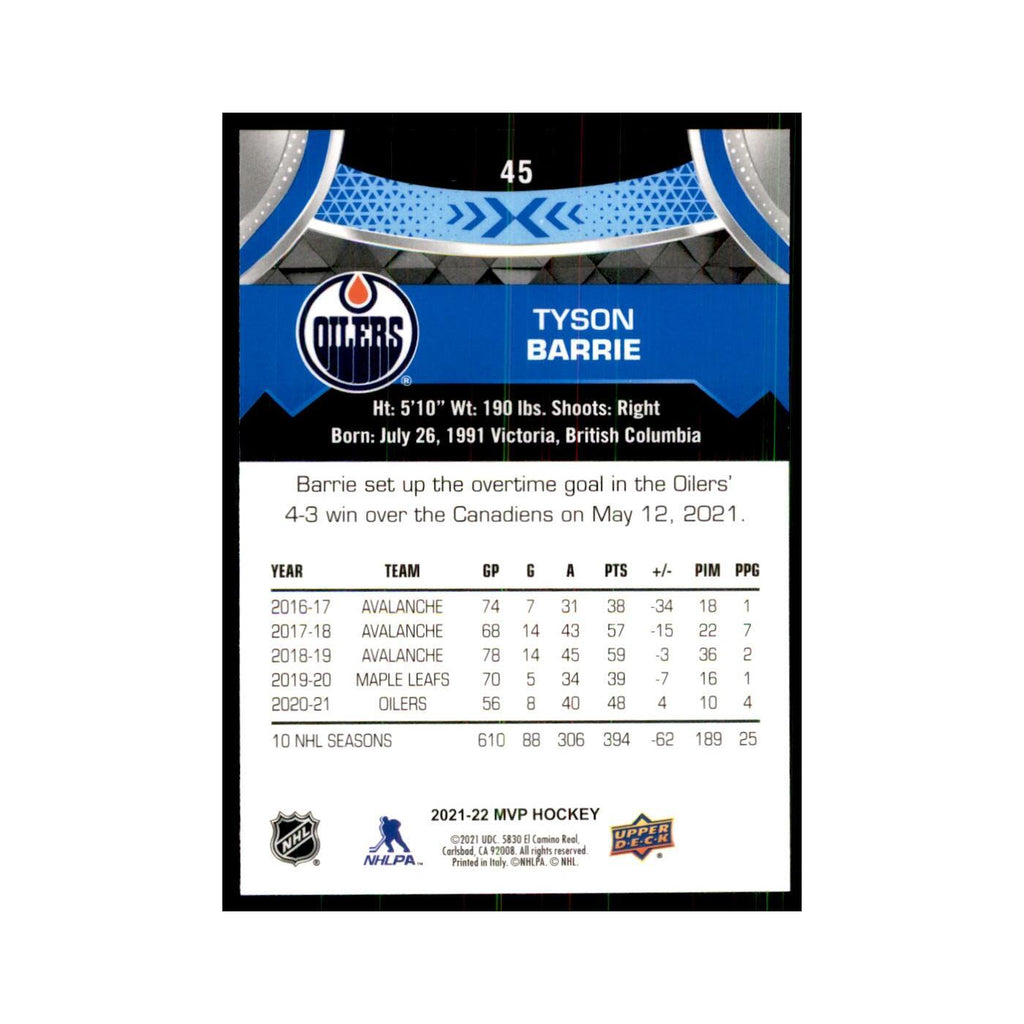 Tyson Barrie 2021 Upper Deck MVP #45 Hockey Cards Hockey Card NM