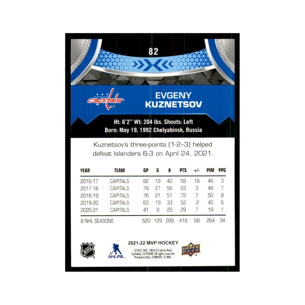 Evgeny Kuznetsov 2021 Upper Deck MVP #82 Hockey Cards Hockey Card NM