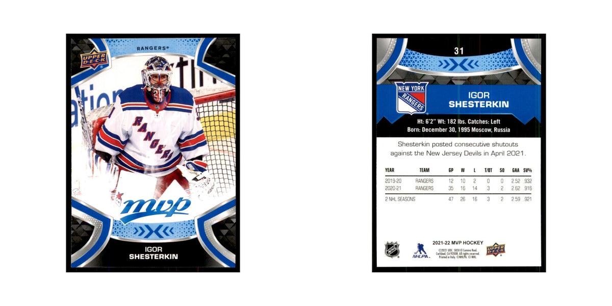Igor Shesterkin 2021 Upper Deck MVP #31 Hockey Cards Hockey Card NM