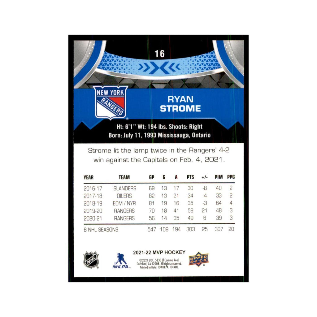 Ryan Strome 2021 Upper Deck MVP #16 Hockey Cards Hockey Card NM