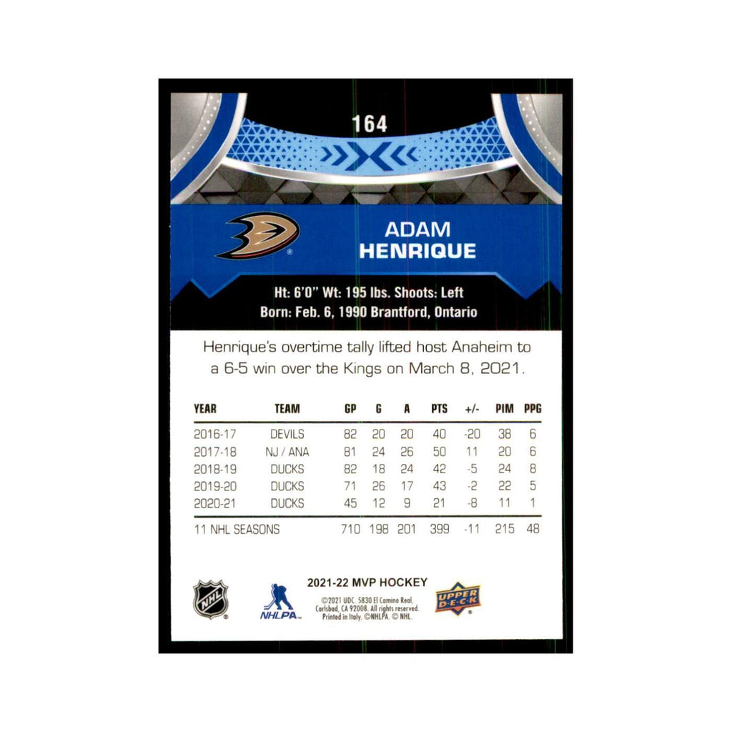 Adam Henrique 2021 Upper Deck MVP #164 Hockey Cards Hockey Card NM