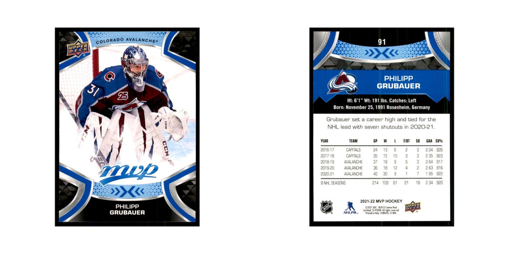 Philipp Grubauer 2021 Upper Deck MVP #91 Hockey Cards Hockey Card NM