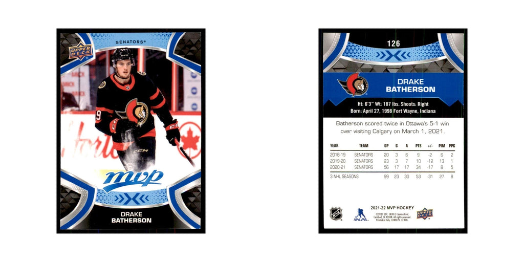 Drake Batherson 2021 Upper Deck MVP #126 Hockey Cards Hockey Card NM