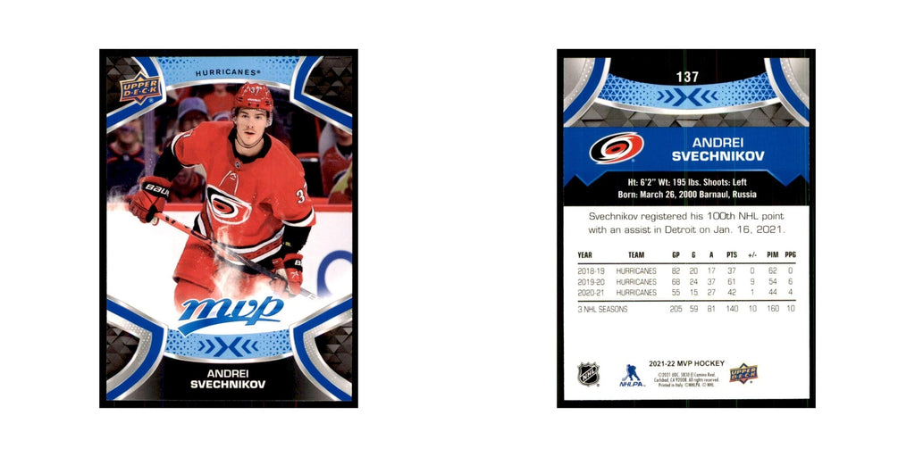 Andrei Svechnikov 2021 Upper Deck MVP #137 Hockey Cards Hockey Card NM