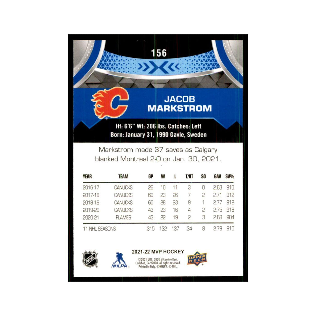 Jacob Markstrom 2021 Upper Deck MVP #156 Hockey Cards Hockey Card NM