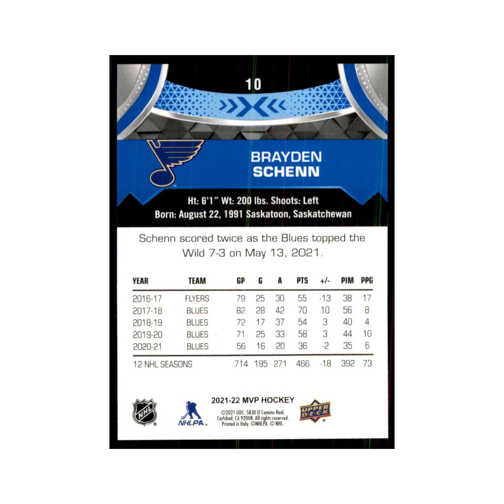 Brayden Schenn 2021 Upper Deck MVP #10 Hockey Cards Hockey Card NM