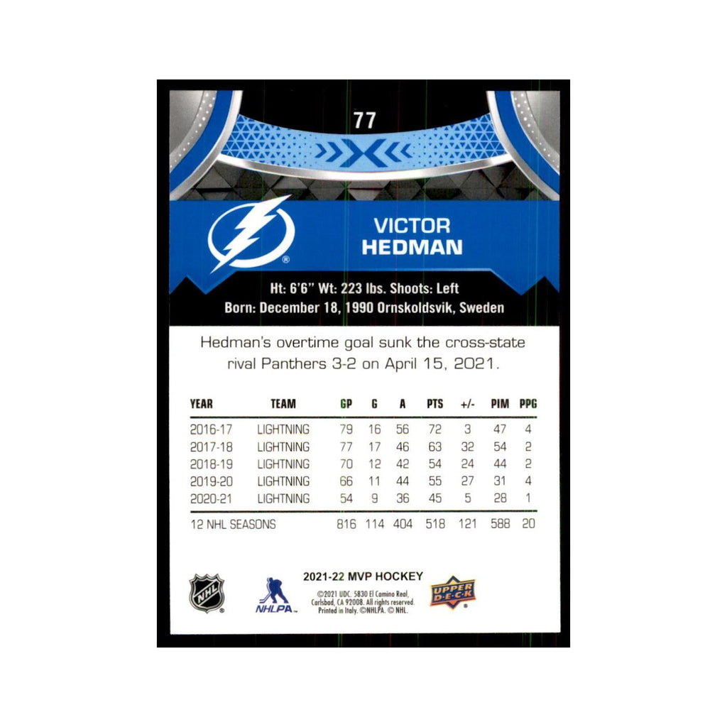 Victor Hedman 2021 Upper Deck MVP #77 Hockey Cards Hockey Card NM