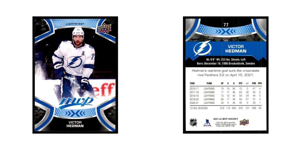 Victor Hedman 2021 Upper Deck MVP #77 Hockey Cards Hockey Card NM