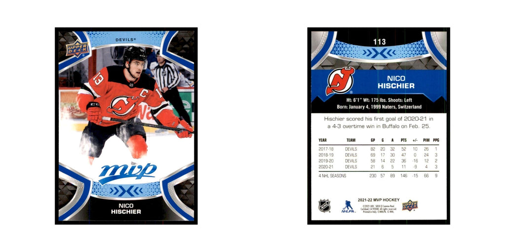 Nico Hischier 2021 Upper Deck MVP #113 Hockey Cards Hockey Card NM