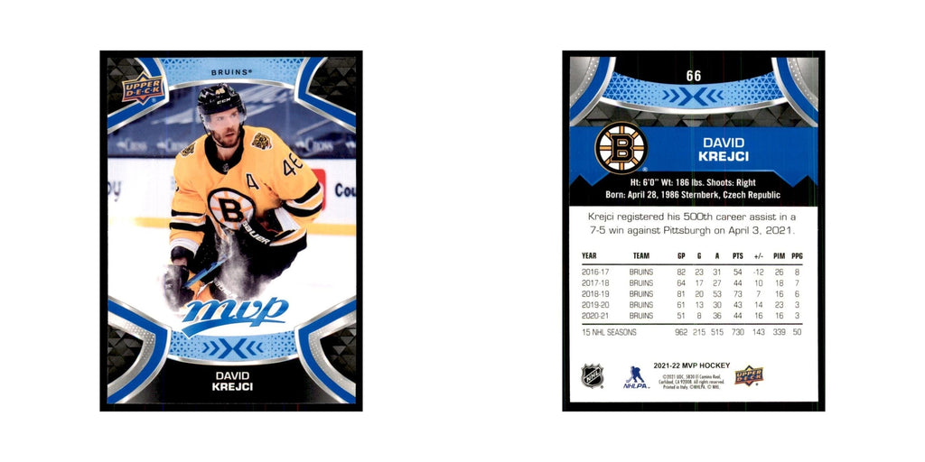 David Krejci 2021 Upper Deck MVP #66 Hockey Cards Hockey Card NM