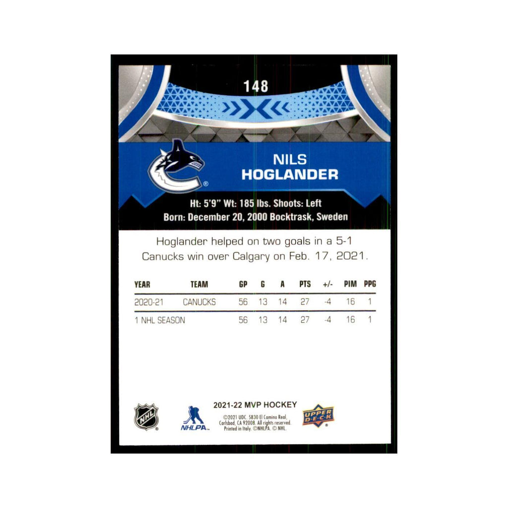 Nils Hoglander 2021 Upper Deck MVP #148 Hockey Cards Hockey Card NM