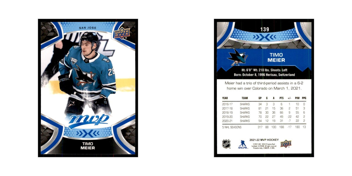 Timo Meier 2021 Upper Deck MVP #139 Hockey Cards Hockey Card NM