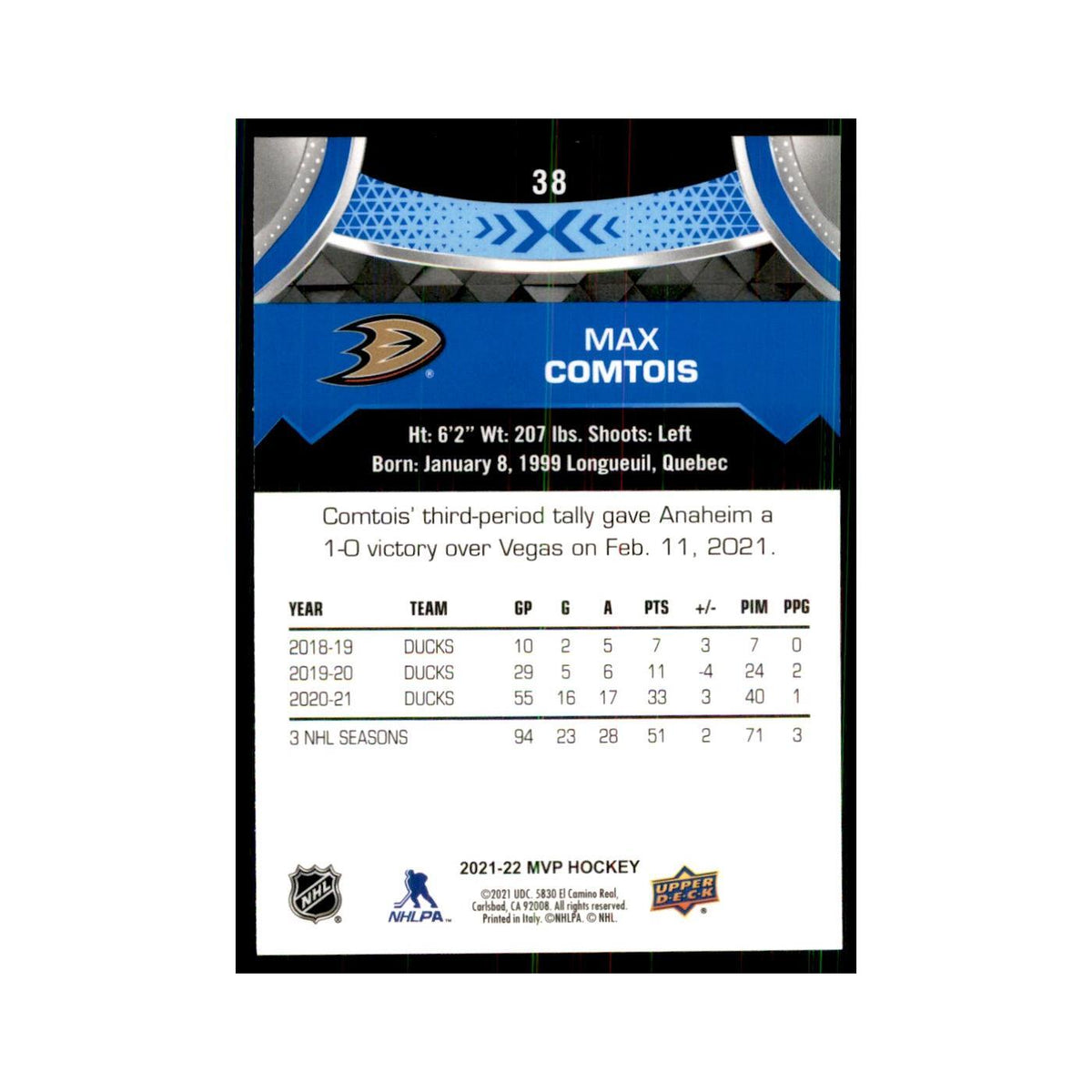 Maxime Comtois 2021 Upper Deck MVP #38 Hockey Cards Hockey Card NM
