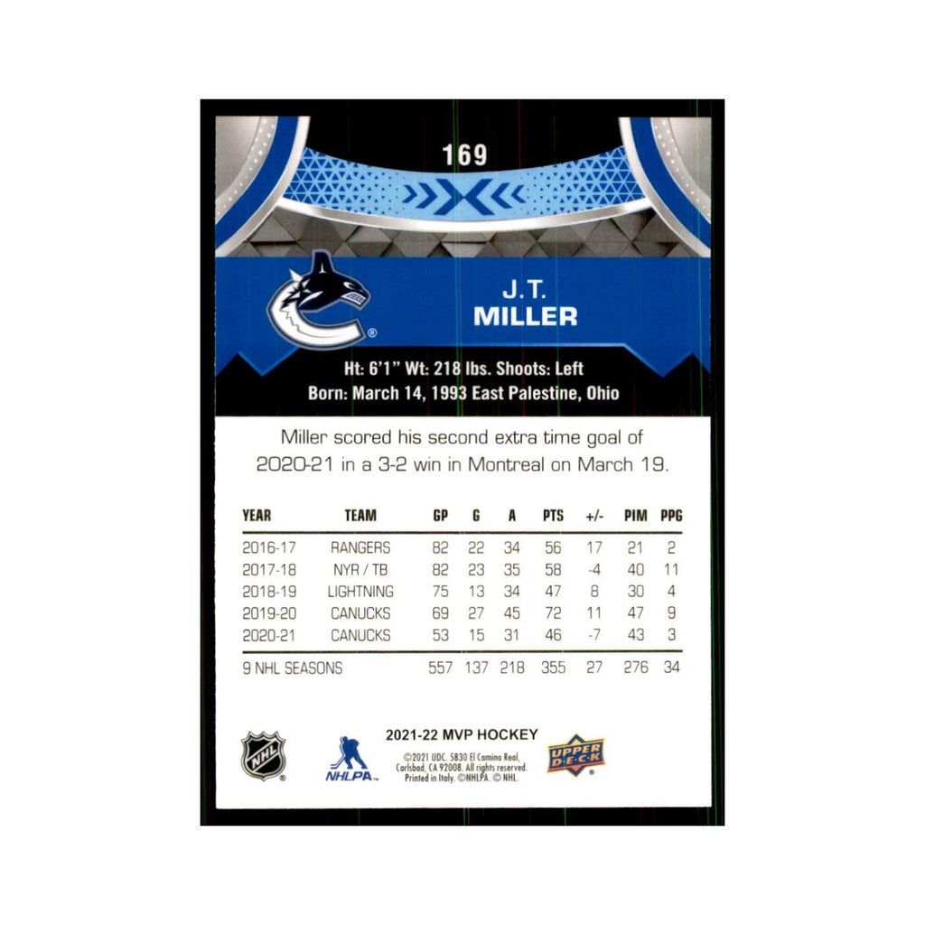 J.T. Miller 2021 Upper Deck MVP #169 Hockey Cards Hockey Card NM