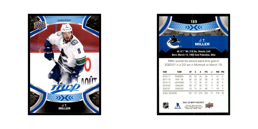J.T. Miller 2021 Upper Deck MVP #169 Hockey Cards Hockey Card NM