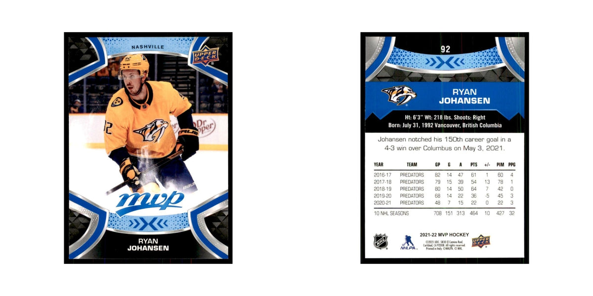 Ryan Johansen 2021 Upper Deck MVP #92 Hockey Cards Hockey Card NM