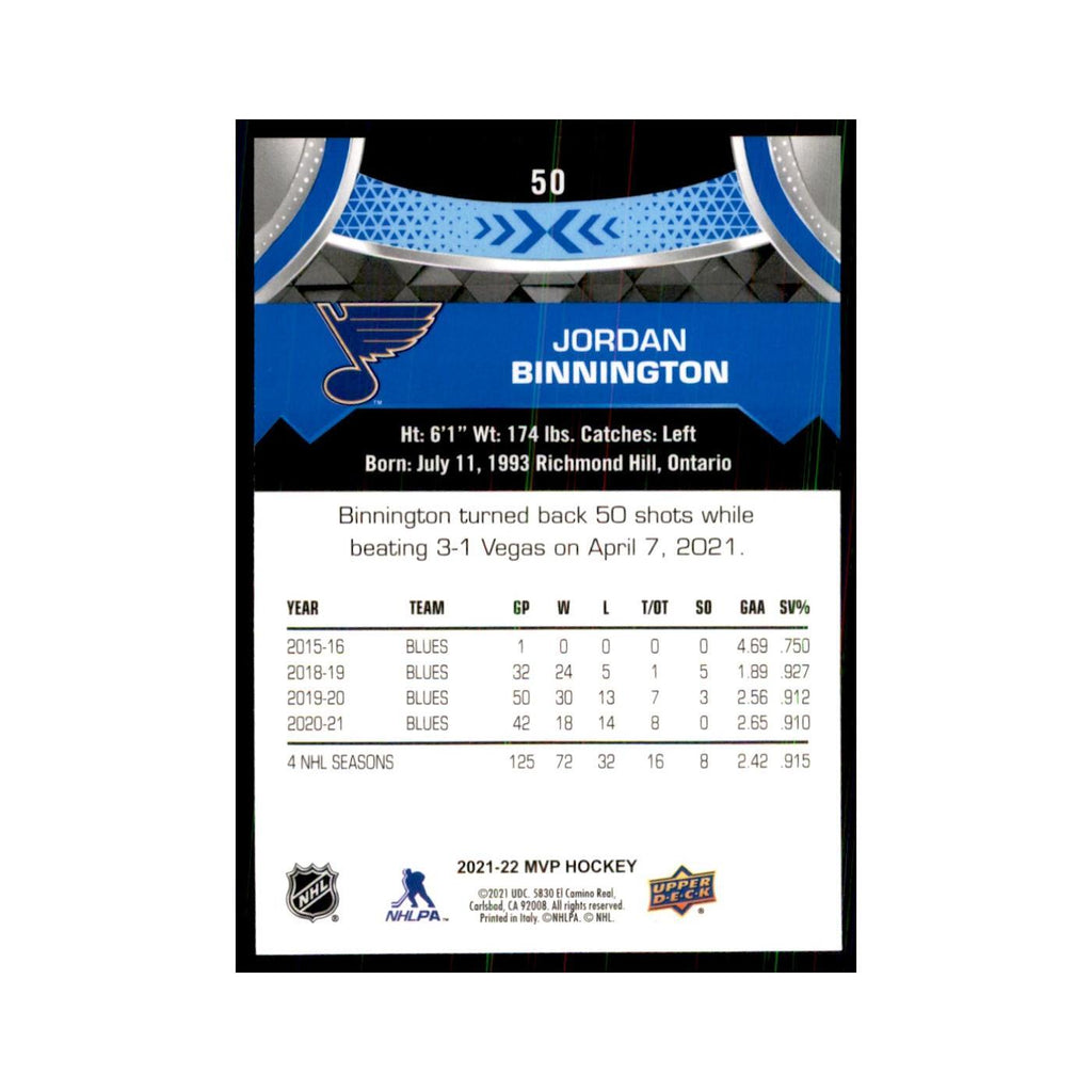 Jordan Binnington 2021 Upper Deck MVP #50 Hockey Cards Hockey Card NM
