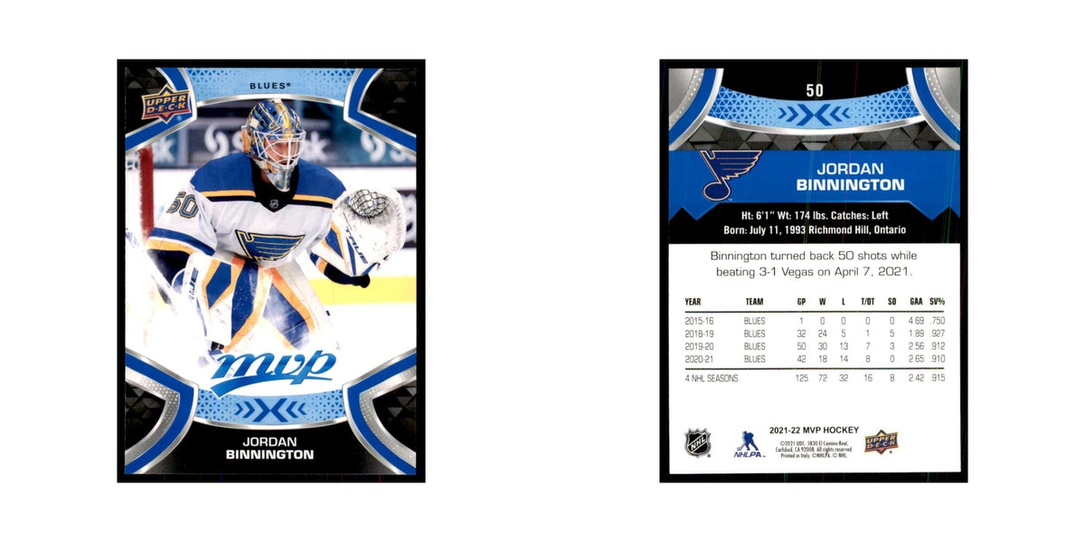 Jordan Binnington 2021 Upper Deck MVP #50 Hockey Cards Hockey Card NM