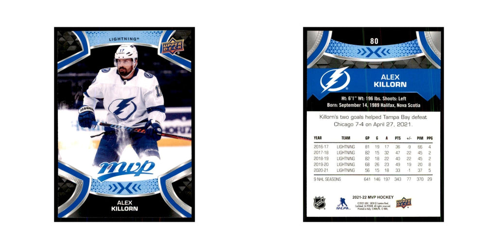 Alex Killorn 2021 Upper Deck MVP #80 Hockey Cards Hockey Card NM
