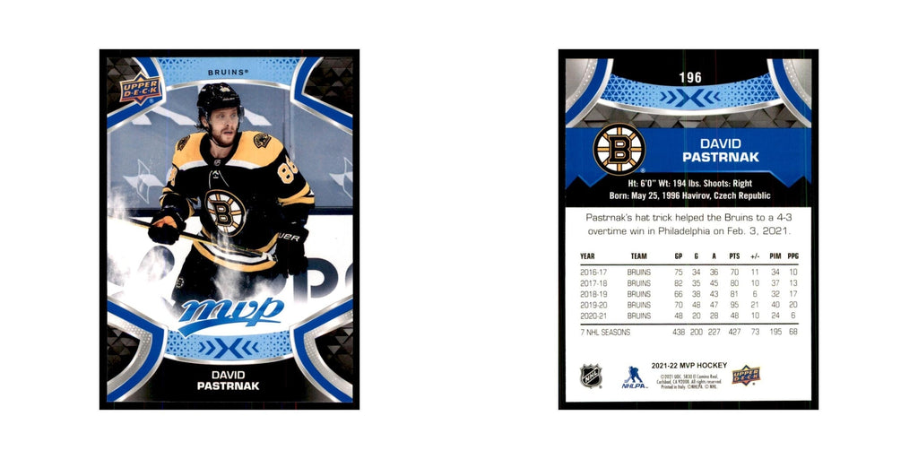 David Pastrnak 2021 Upper Deck MVP #196 Hockey Cards Hockey Card NM