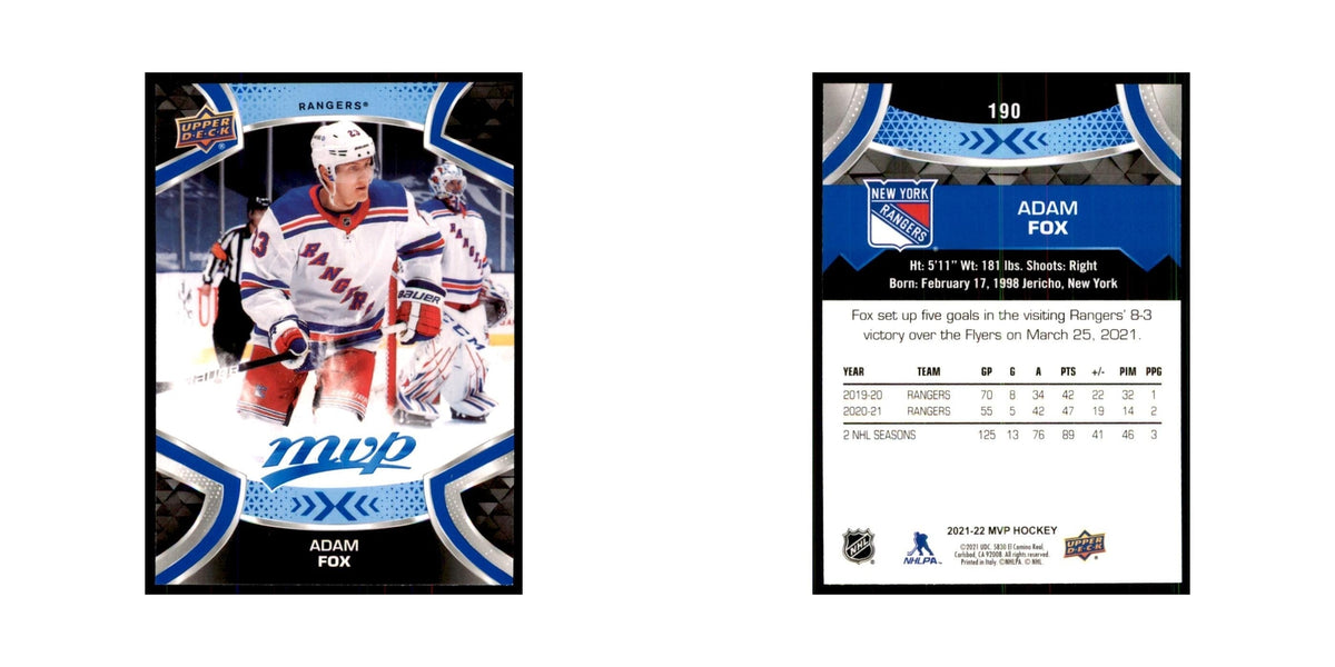 Adam Fox 2021 Upper Deck MVP #190 Hockey Cards Hockey Card NM