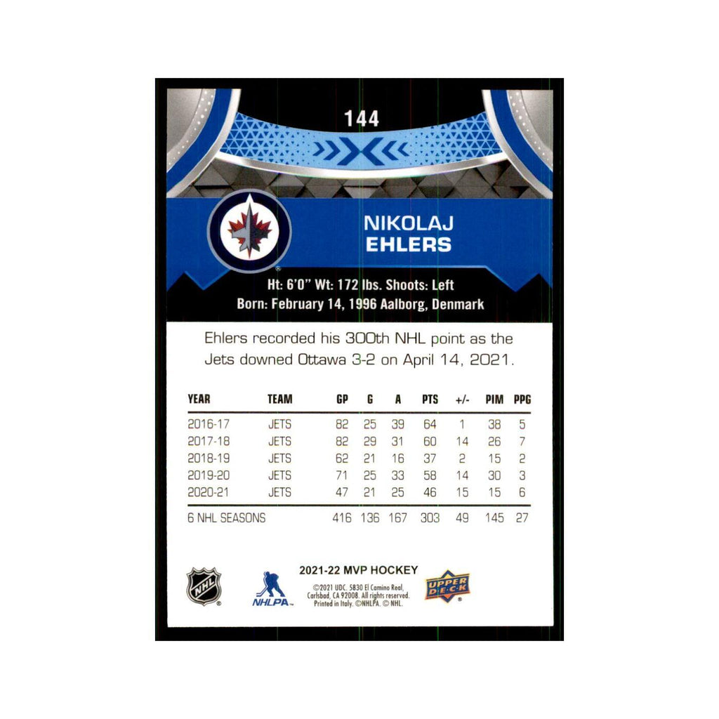 Nikolaj Ehlers 2021 Upper Deck MVP #144 Hockey Cards Hockey Card NM