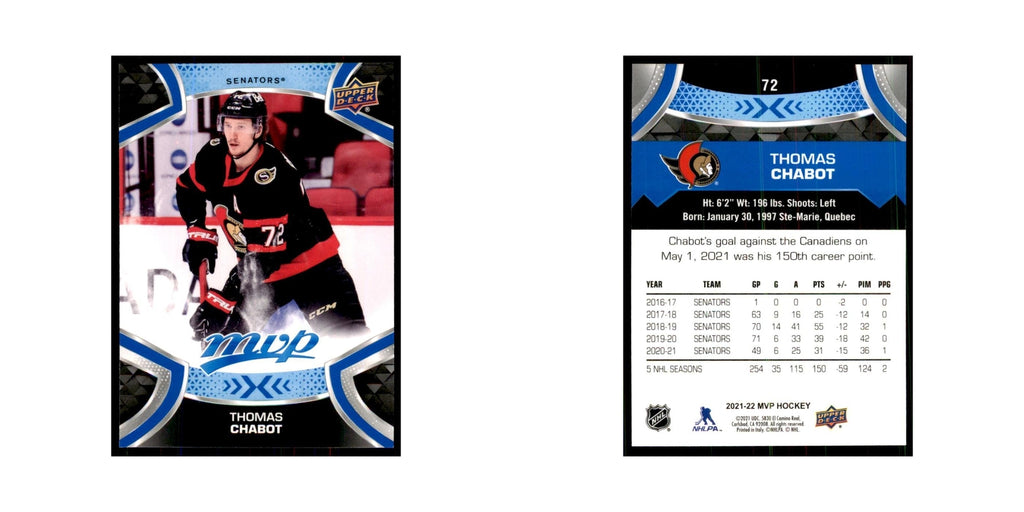 Thomas Chabot 2021 Upper Deck MVP #72 Hockey Cards Hockey Card NM