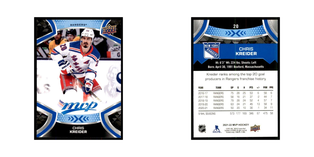 Chris Kreider 2021 Upper Deck MVP #20 Hockey Cards Hockey Card NM