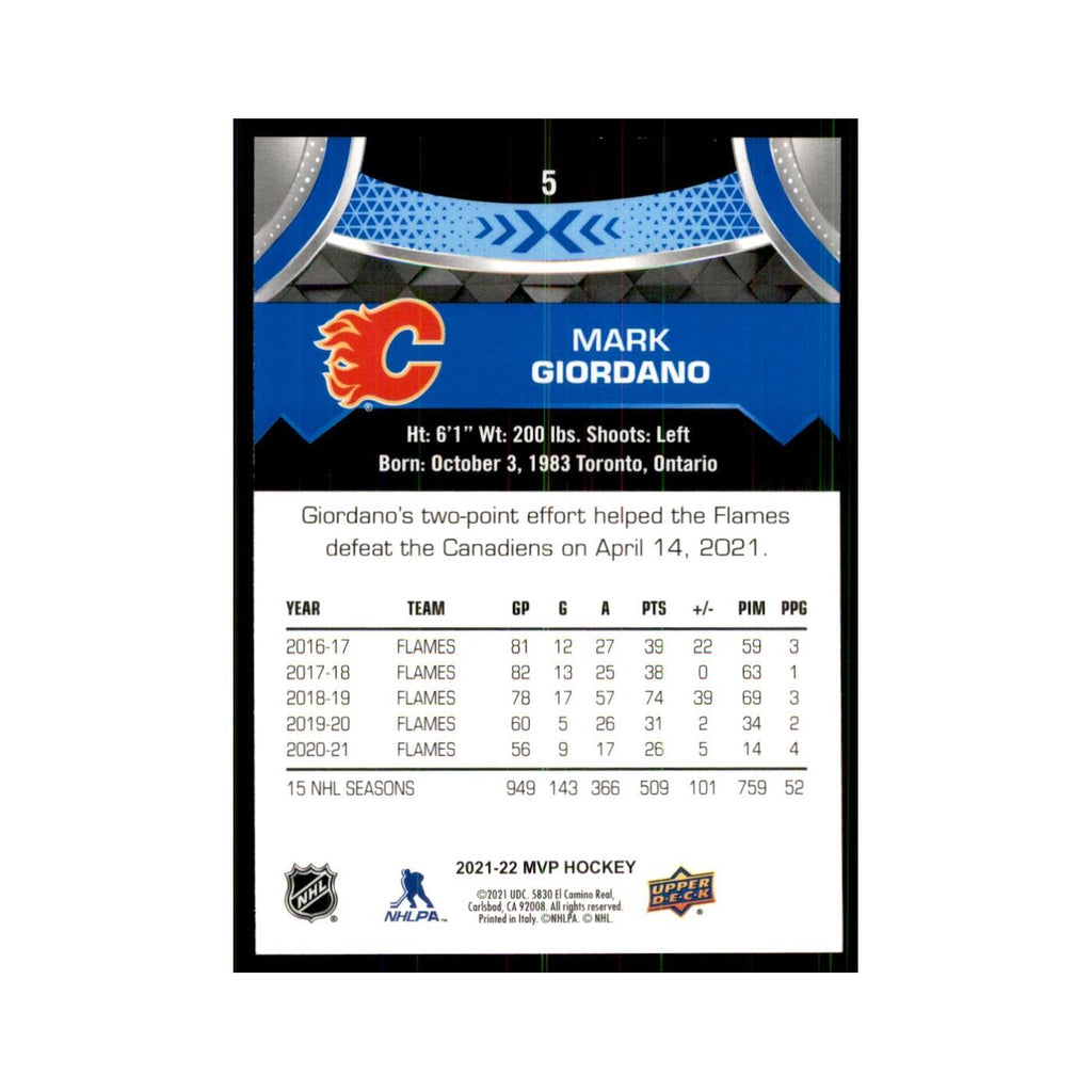 Mark Giordano 2021 Upper Deck MVP #5 Hockey Cards Hockey Card NM