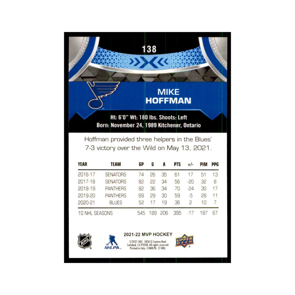 Mike Hoffman 2021 Upper Deck MVP #138 Hockey Cards Hockey Card NM