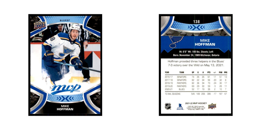 Mike Hoffman 2021 Upper Deck MVP #138 Hockey Cards Hockey Card NM