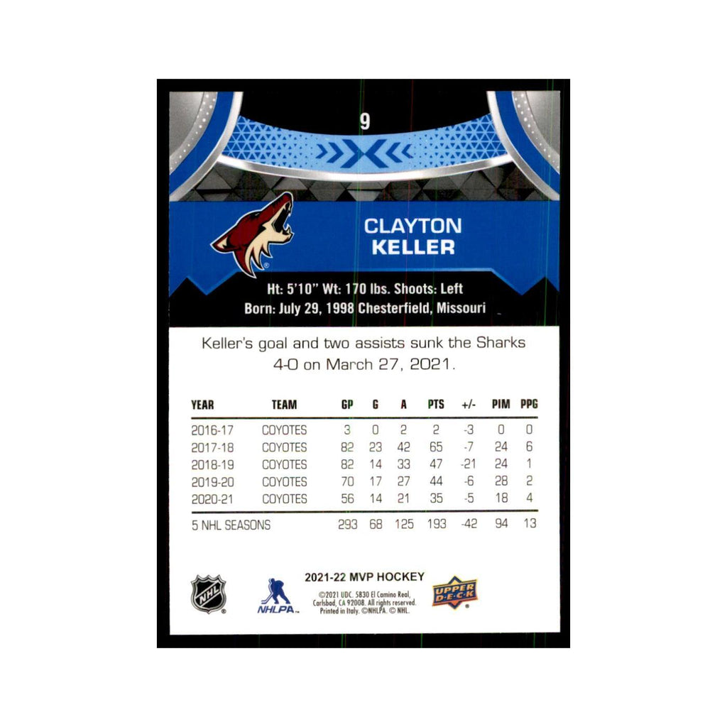 Clayton Keller 2021 Upper Deck MVP #9 Hockey Cards Hockey Card NM