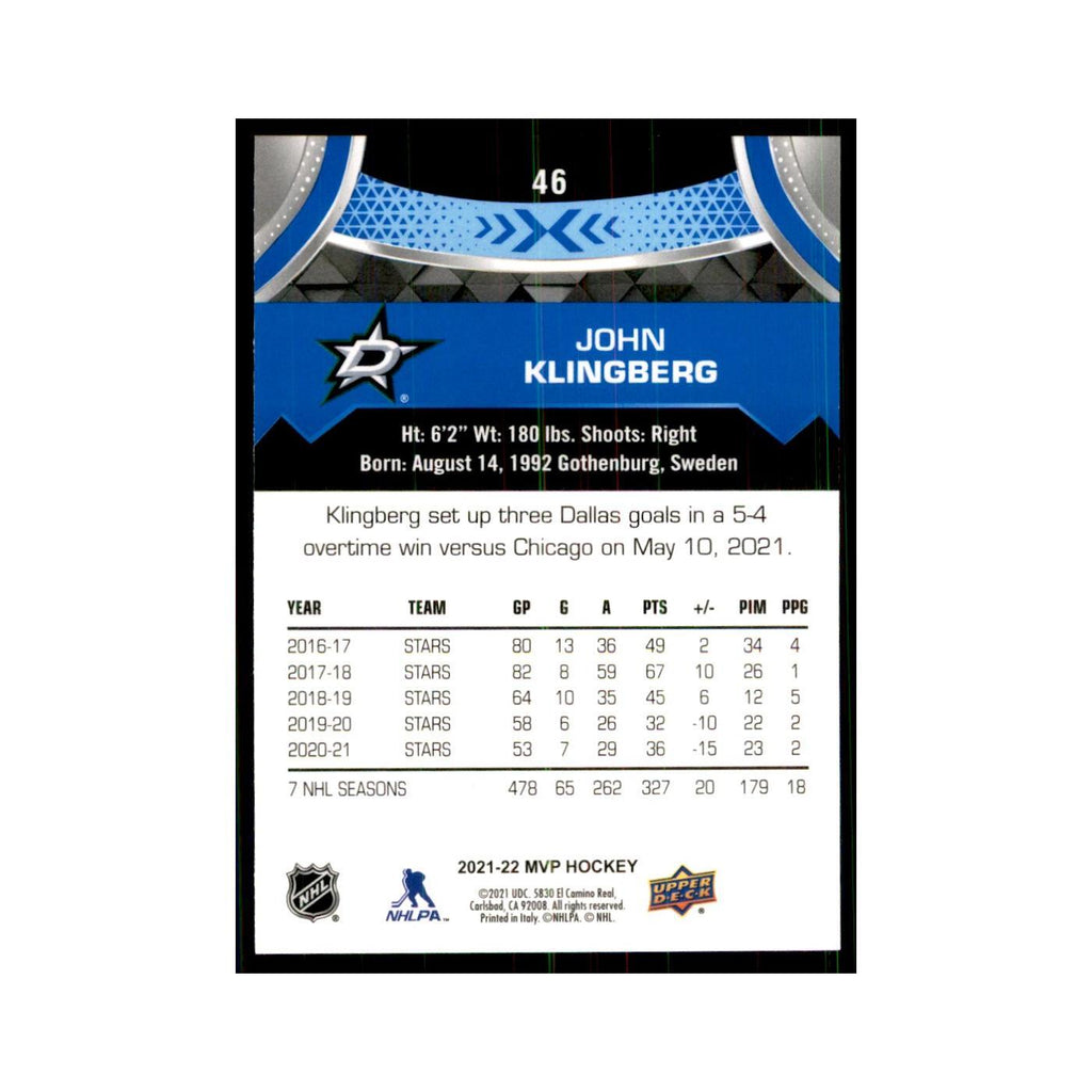 John Klingberg 2021 Upper Deck MVP #46 Hockey Cards Hockey Card NM