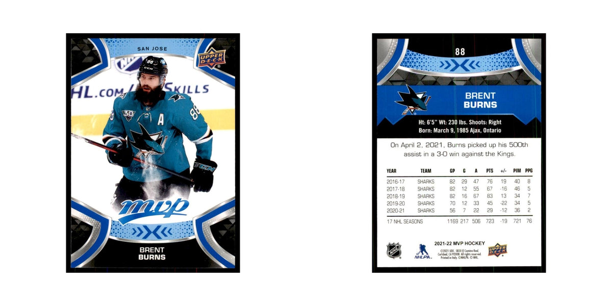Brent Burns 2021 Upper Deck MVP #88 Hockey Cards Hockey Card NM