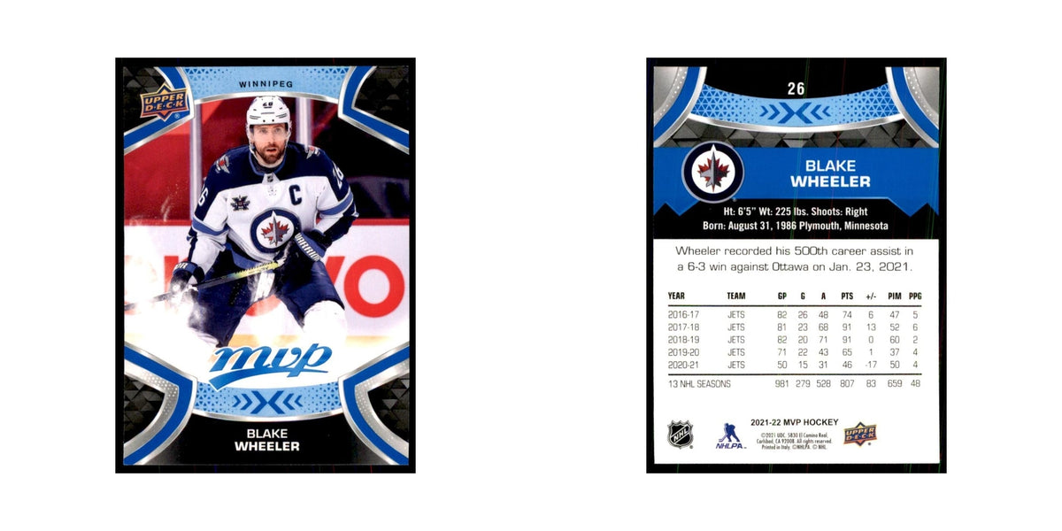 Blake Wheeler 2021 Upper Deck MVP #26 Hockey Cards Hockey Card NM