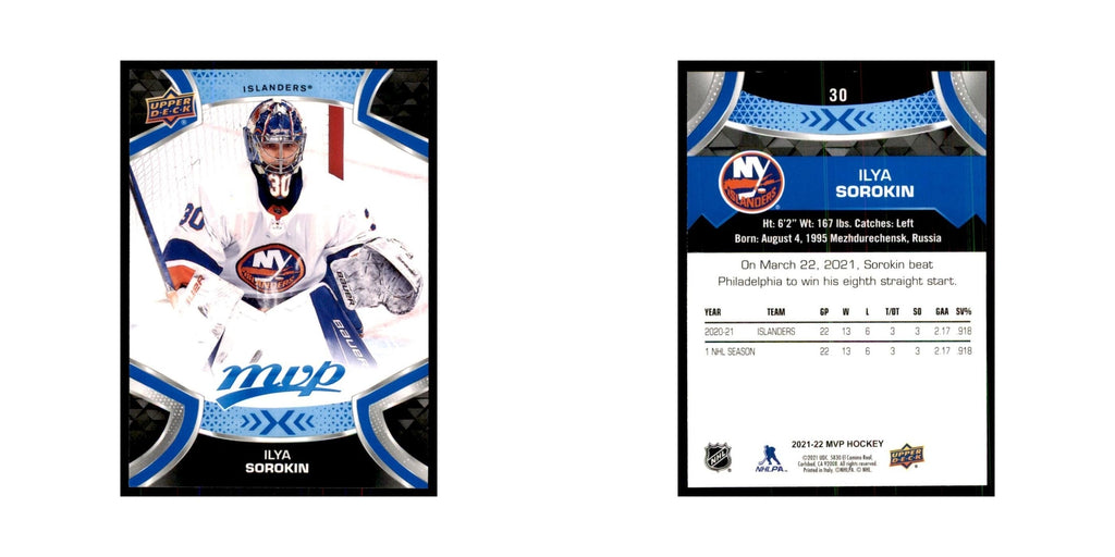 Ilya Sorokin 2021 Upper Deck MVP #30 Hockey Cards Hockey Card NM