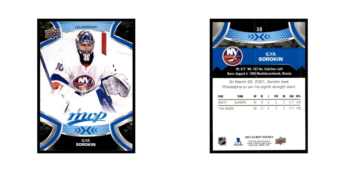 Ilya Sorokin 2021 Upper Deck MVP #30 Hockey Cards Hockey Card NM