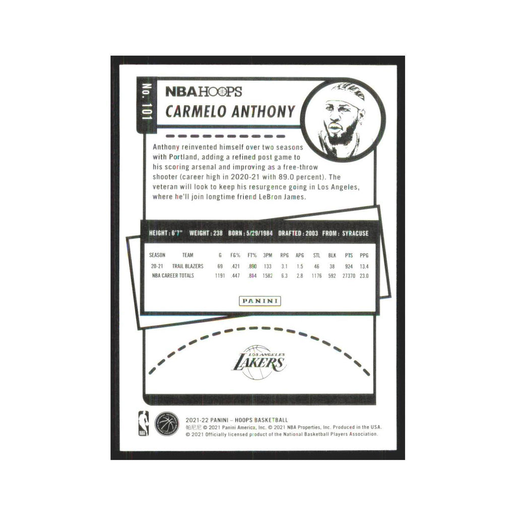 Carmelo Anthony 2021 NBA Hoops #101 Los Angeles Lakers Basketball Card NM