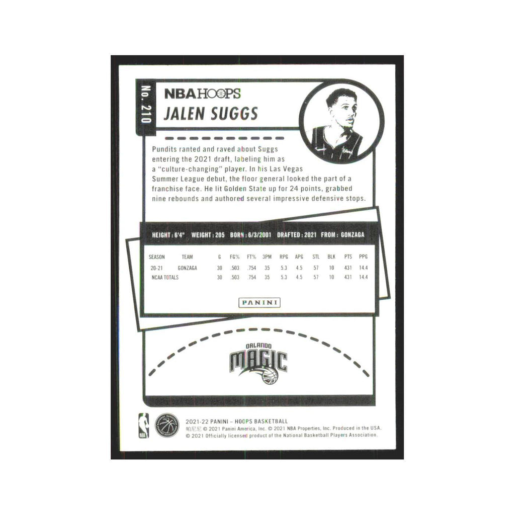 Jalen Suggs Rookie 2021 NBA Hoops #210 Orlando Magic Basketball Card NM