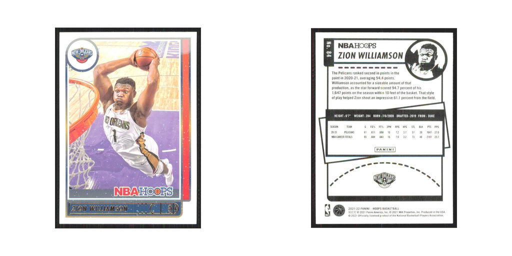 Zion Williamson 2021 NBA Hoops #84 New Orleans Pelicans Basketball Card NM