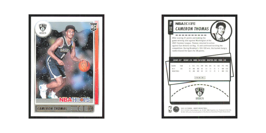 Cameron Thomas Rookie 2021 NBA Hoops #231 Brooklyn Nets Basketball Card NM