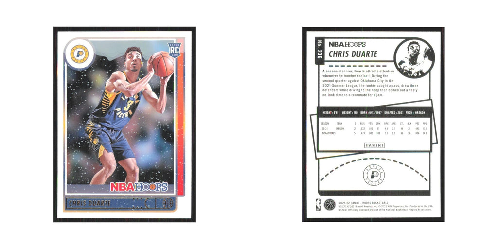 Chris Duarte Rookie 2021 NBA Hoops #236 Indiana Pacers Basketball Card NM
