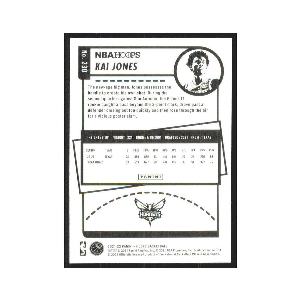 Kai Jones Rookie 2021 NBA Hoops #230 Charlotte Hornets Basketball Card NM