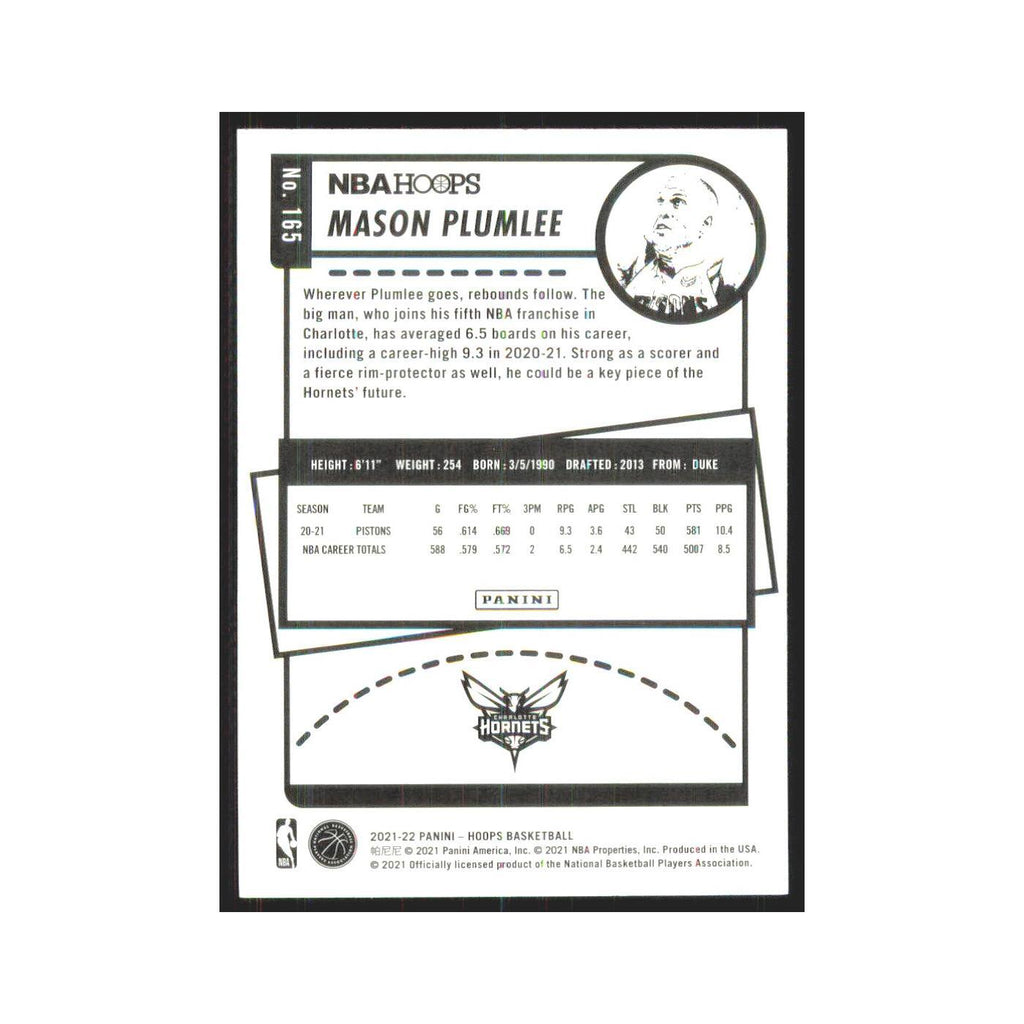 Mason Plumlee 2021 NBA Hoops #165 Charlotte Hornets Basketball Card NM