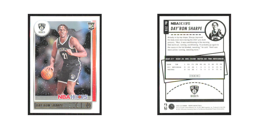 Day'Ron Sharpe Rookie 2021 NBA Hoops #215 Brooklyn Nets Basketball Card NM