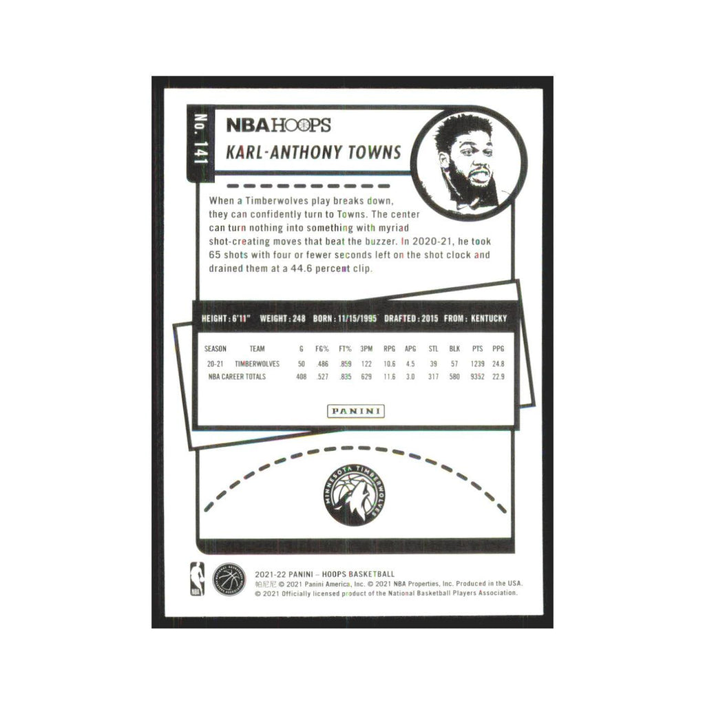 Karl-Anthony Towns 2021 NBA Hoops #141 Minnesota Timberwolves Basketball Card NM