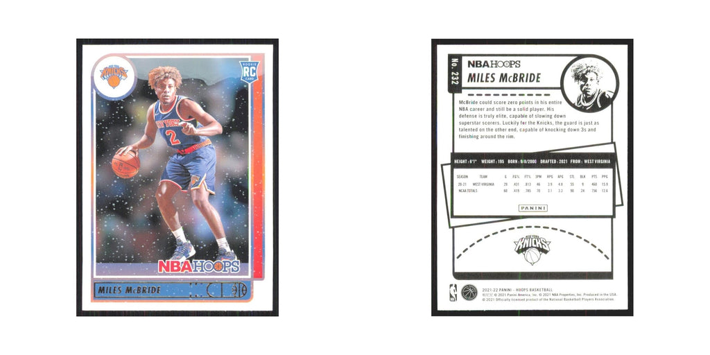 Miles McBride Rookie 2021 NBA Hoops #232 New York Knicks Basketball Card NM