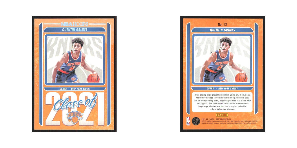 Quentin Grimes 2021 NBA Hoops #13 New York Knicks Basketball Card NM