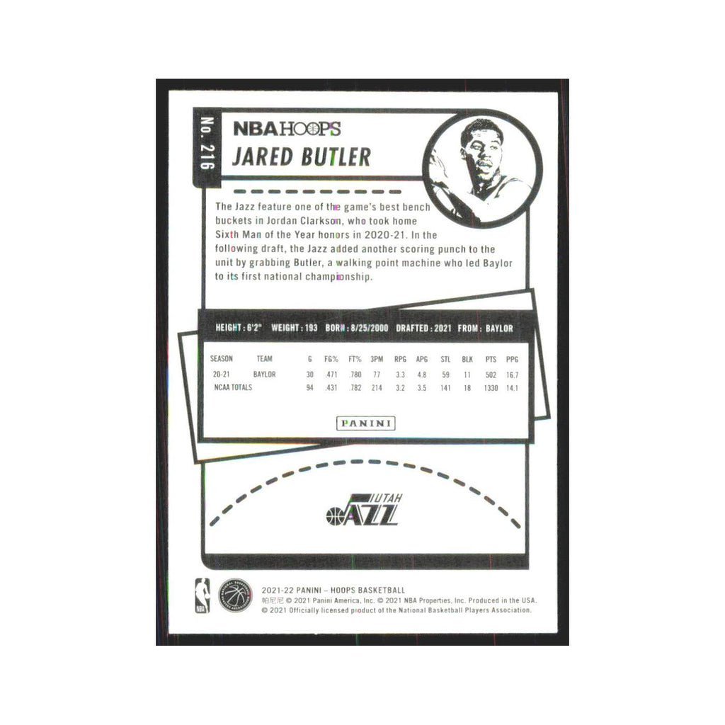 Jared Butler Rookie 2021 NBA Hoops #216 Utah Jazz Basketball Card NM
